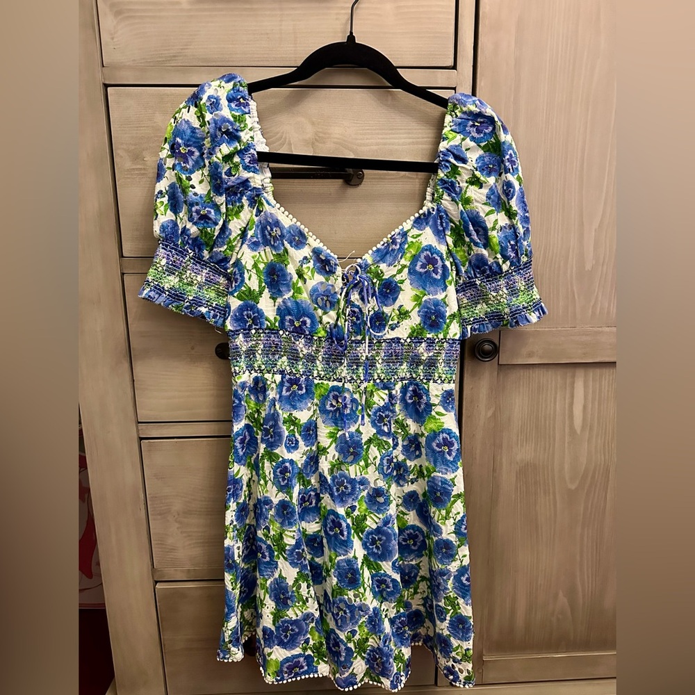 Alice + Olivia Blue and Green Floral Midi Dress